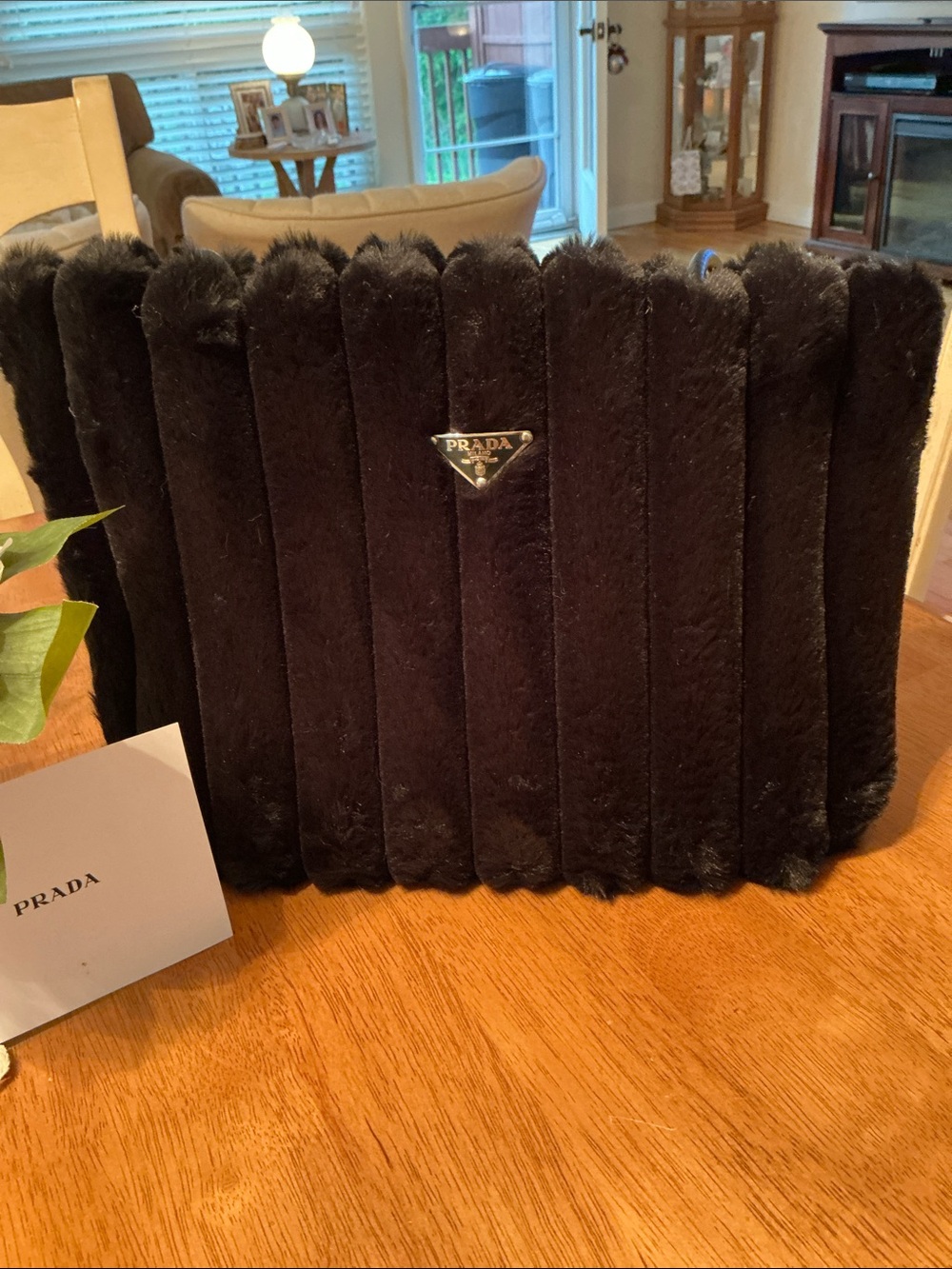 Prada Black Fur Tote with Triangle Logo